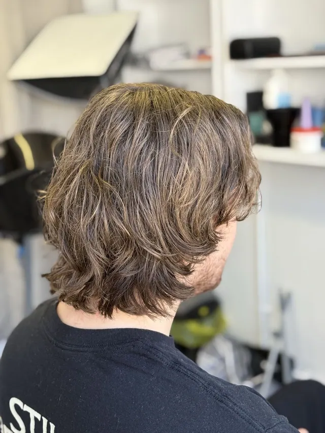 A long layered cut, from behind